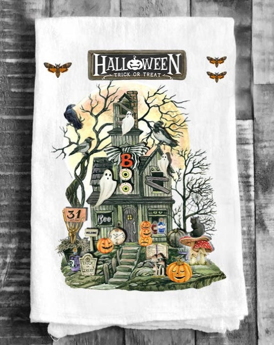 Halloween Haunted Flour Sack Tea Towel