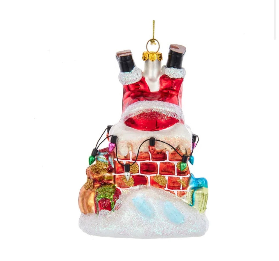Glass Santa Down Chimney Ornament