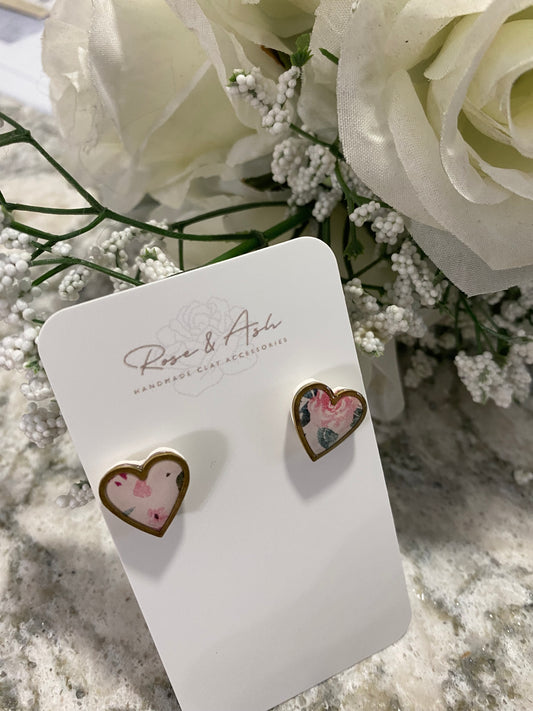 Floral Heart Studs with Gold Trim by Rose & Ash