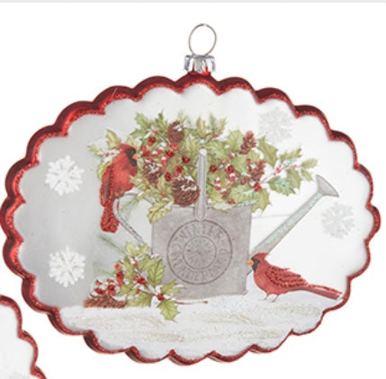 Glass Cardinal Disc Ornament, 2 Assorted