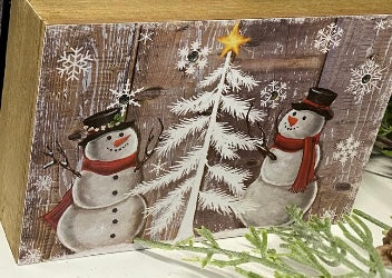 LED Wood Block, Snowman Theme, 3 Assorted