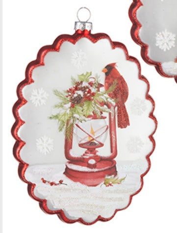 Glass Cardinal Disc Ornament, 2 Assorted