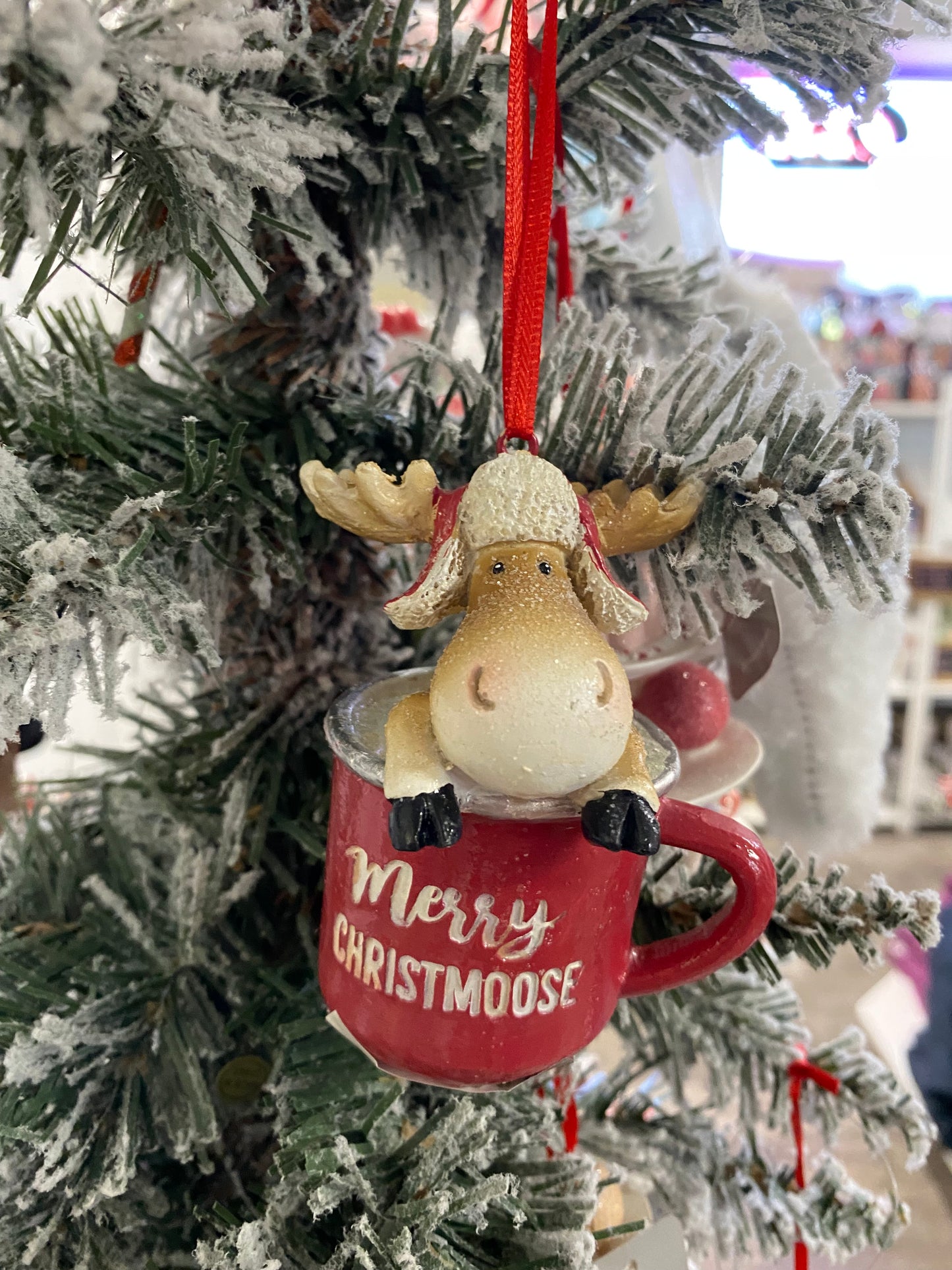 Resin Bear and Moose in Cup Ornament