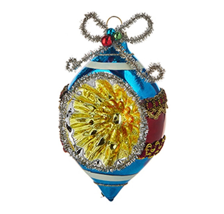 Raz 5.25" Vintage Tinsel Glass Reflector Christmas Ornament