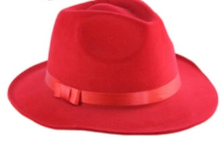 Flocked Red Fedora Hat, 2 Styles Available