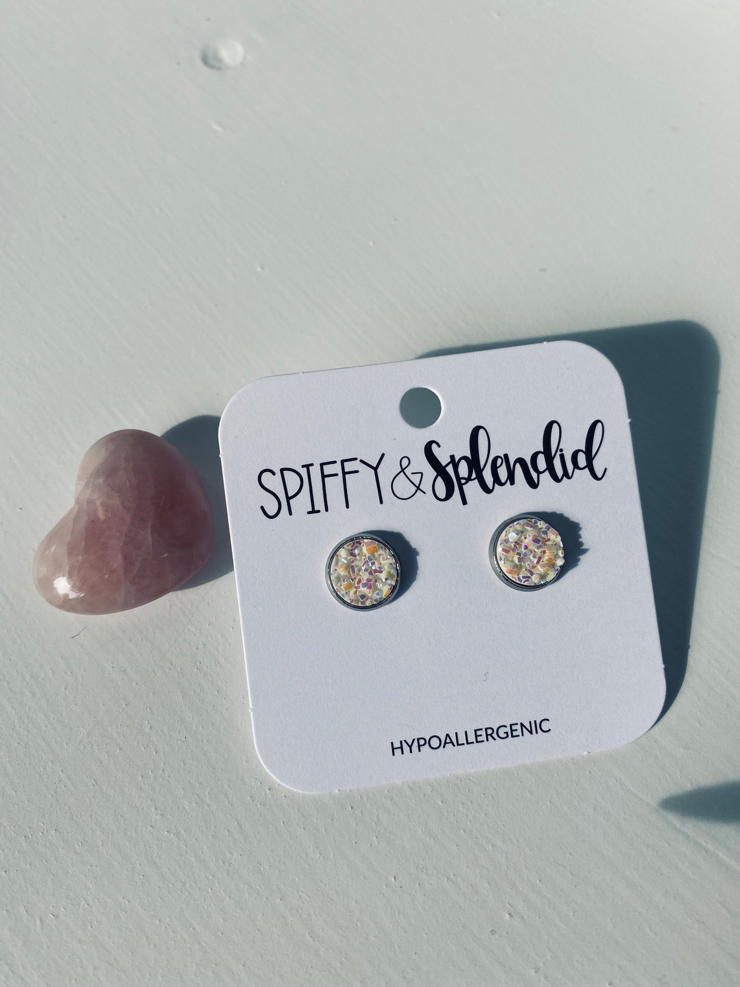 White Druzy Stud Earrings