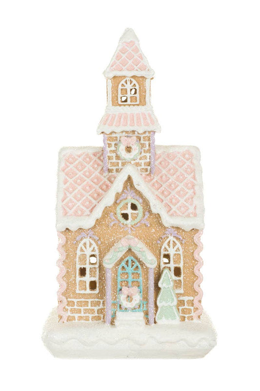 NEW-White/Pink Glittery Led Gingerbread House Display