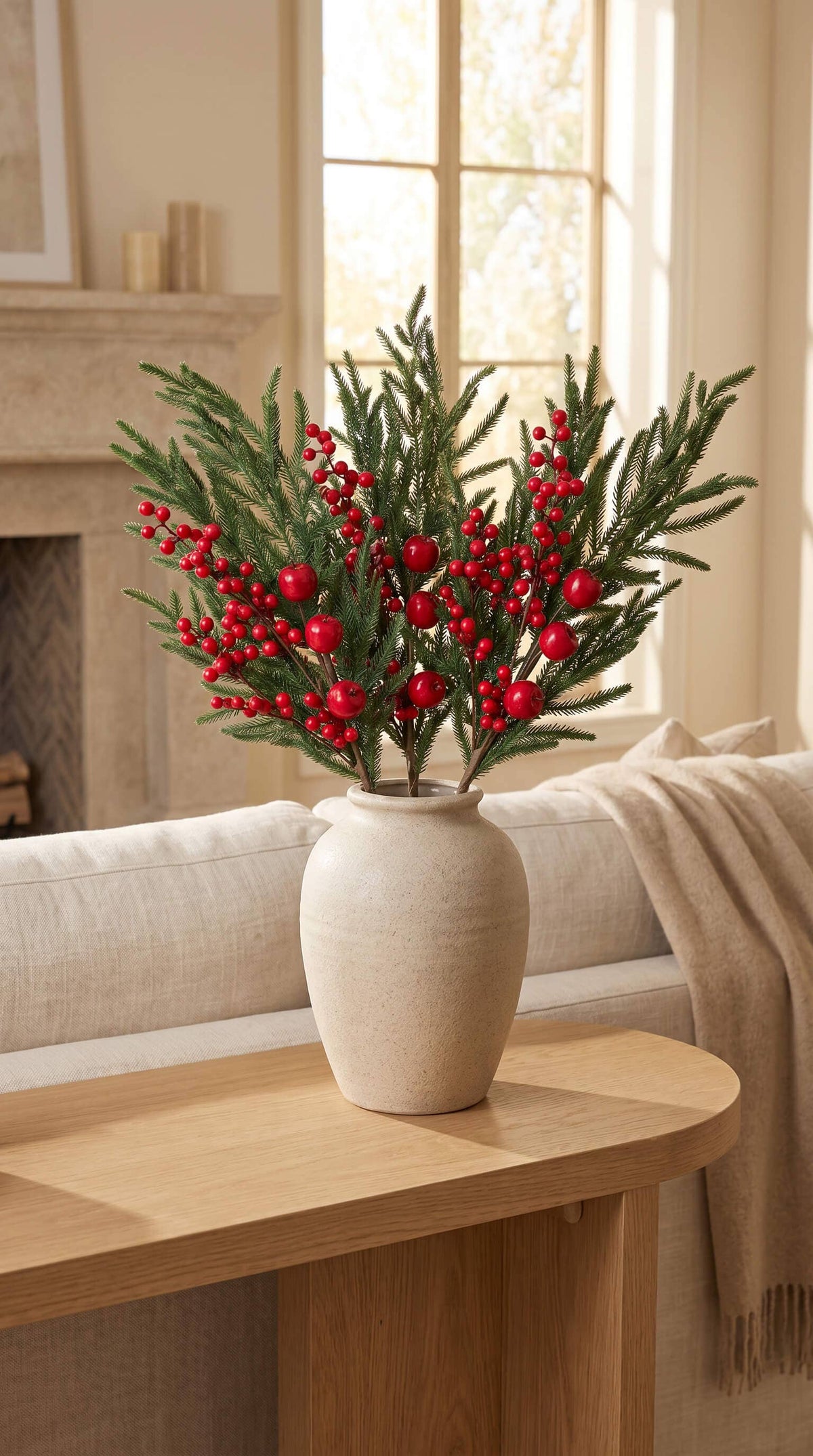 Hycroft Home Decor - Real Touch Christmas Stem, Red Apple Berry Pine, 26 Inch