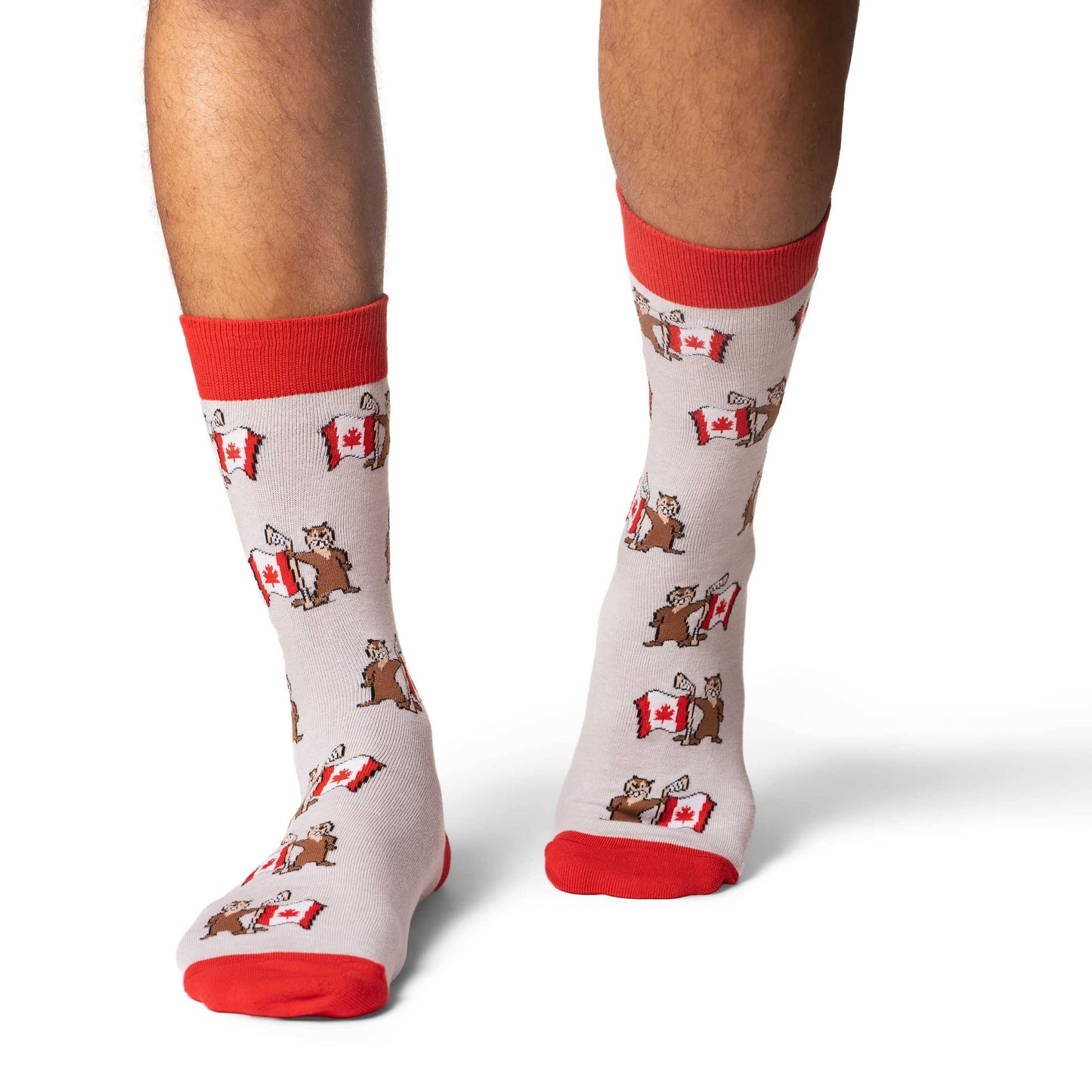 Good Luck Sock - Men's Beaver Waving Canada Flag Socks: Shoe Size 7-12