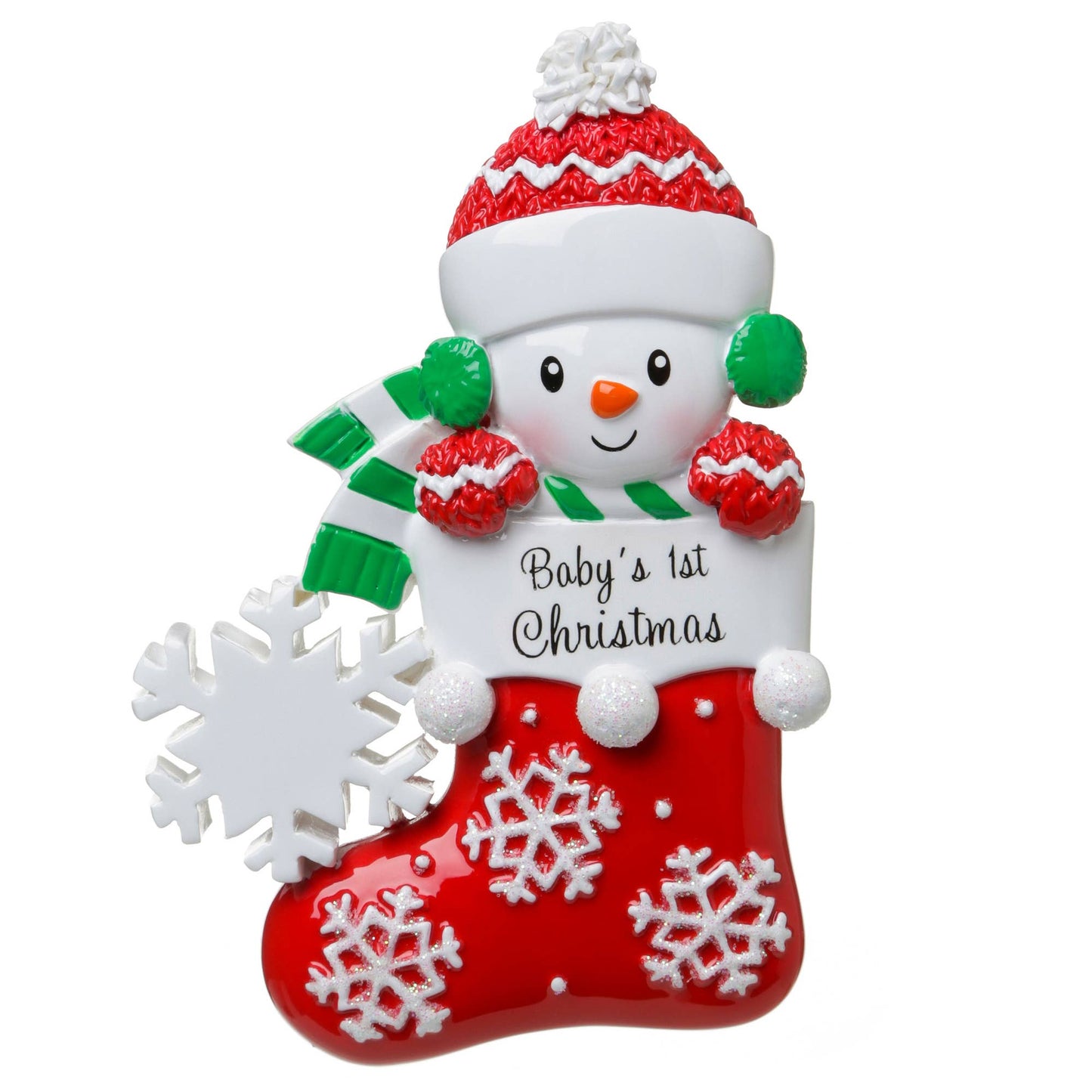 PolarX Ornaments - Snowbaby in Stocking Personalized Ornament: Pink