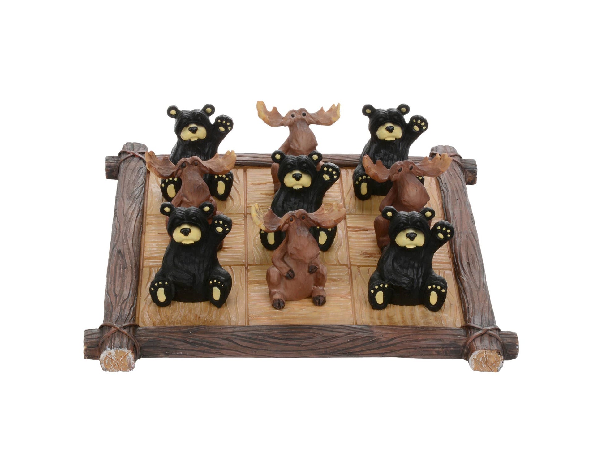 This durable resin tic-tac-toe set features a charming bear and moose design, perfect for entertaining guests or adding a touch of whimsy to any room. The 8x8x2" size makes it easy to display and use. Bring some fun and personality to your home with this delightful "Tic Tac Toe" set.