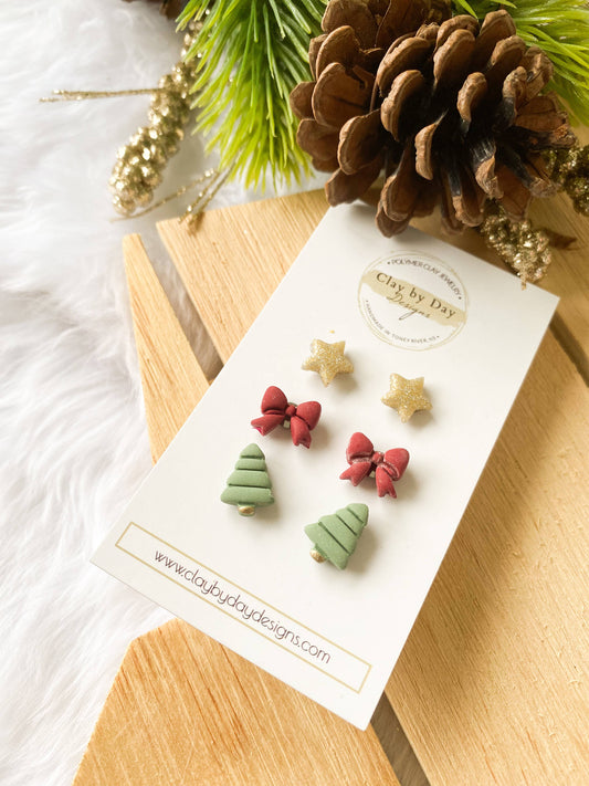 Christmas Minis Stud Pack of 3- Winter Clay Earrings