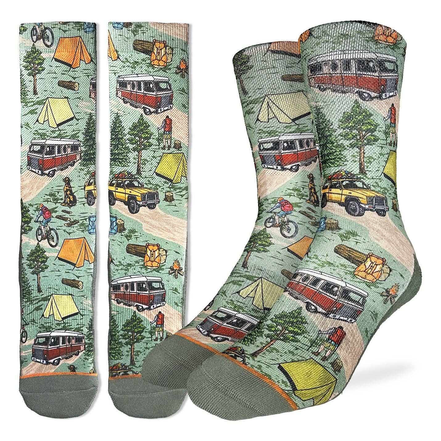 Good Luck Sock - Men's Vintage Camping Trip Socks: Shoe Size 8-13