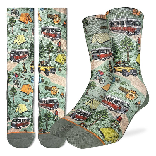 Good Luck Sock - Men's Vintage Camping Trip Socks: Shoe Size 8-13