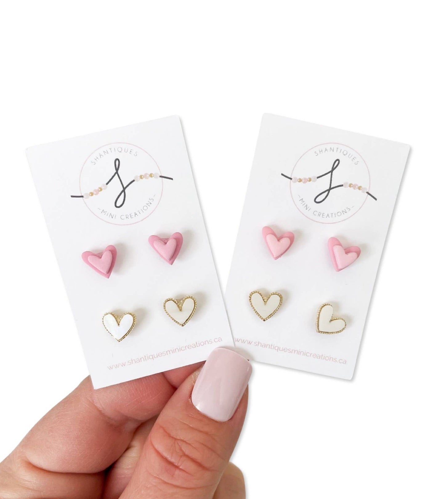 Duo Earrings - Polymer Clay Hearts: Pink