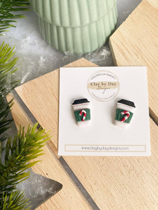 Peppermint Mocha Coffee Earrings - Clay Stud Christmas