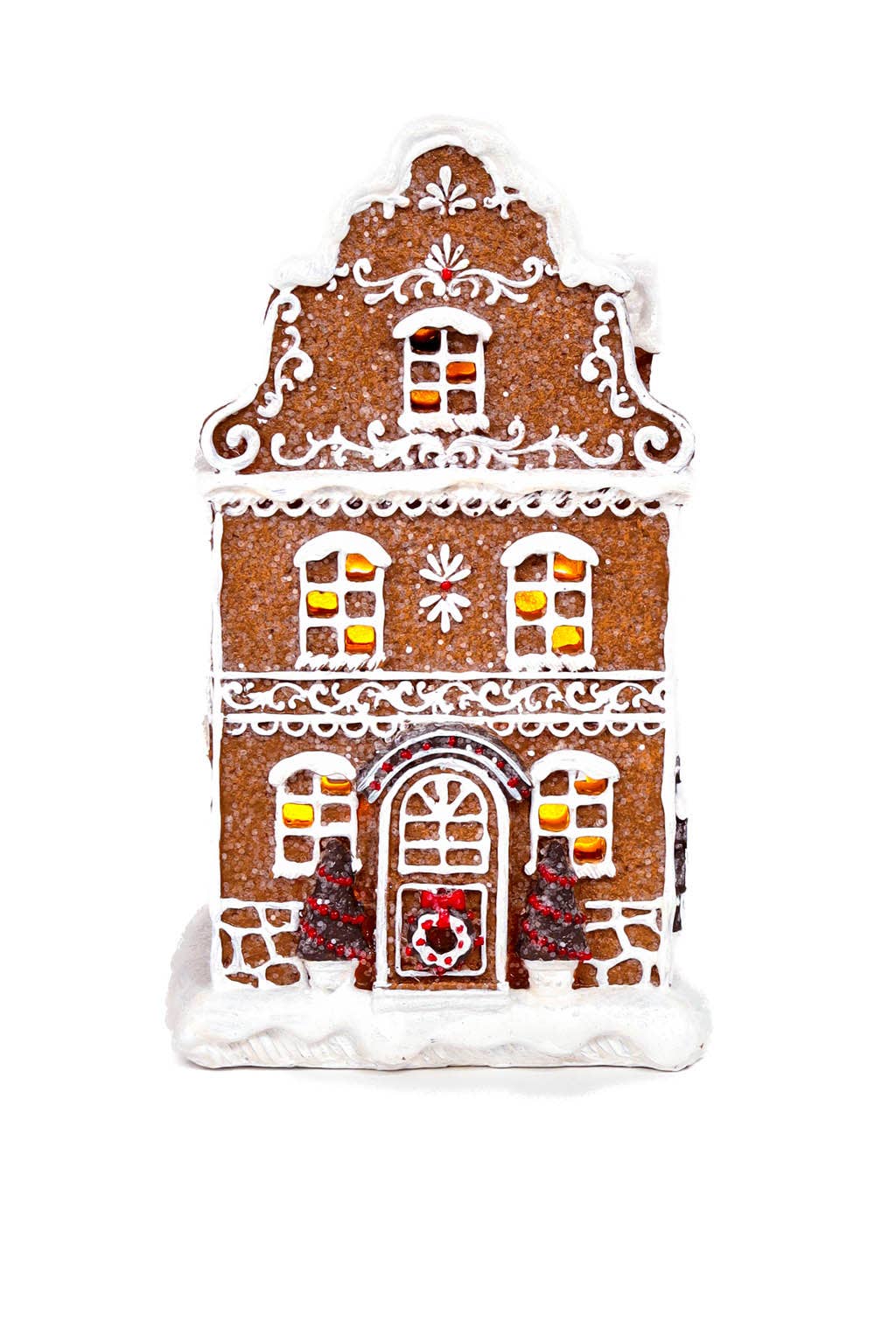 Starlight Collection - Brown/White Gingerbread Home Display with Sequins and Snow