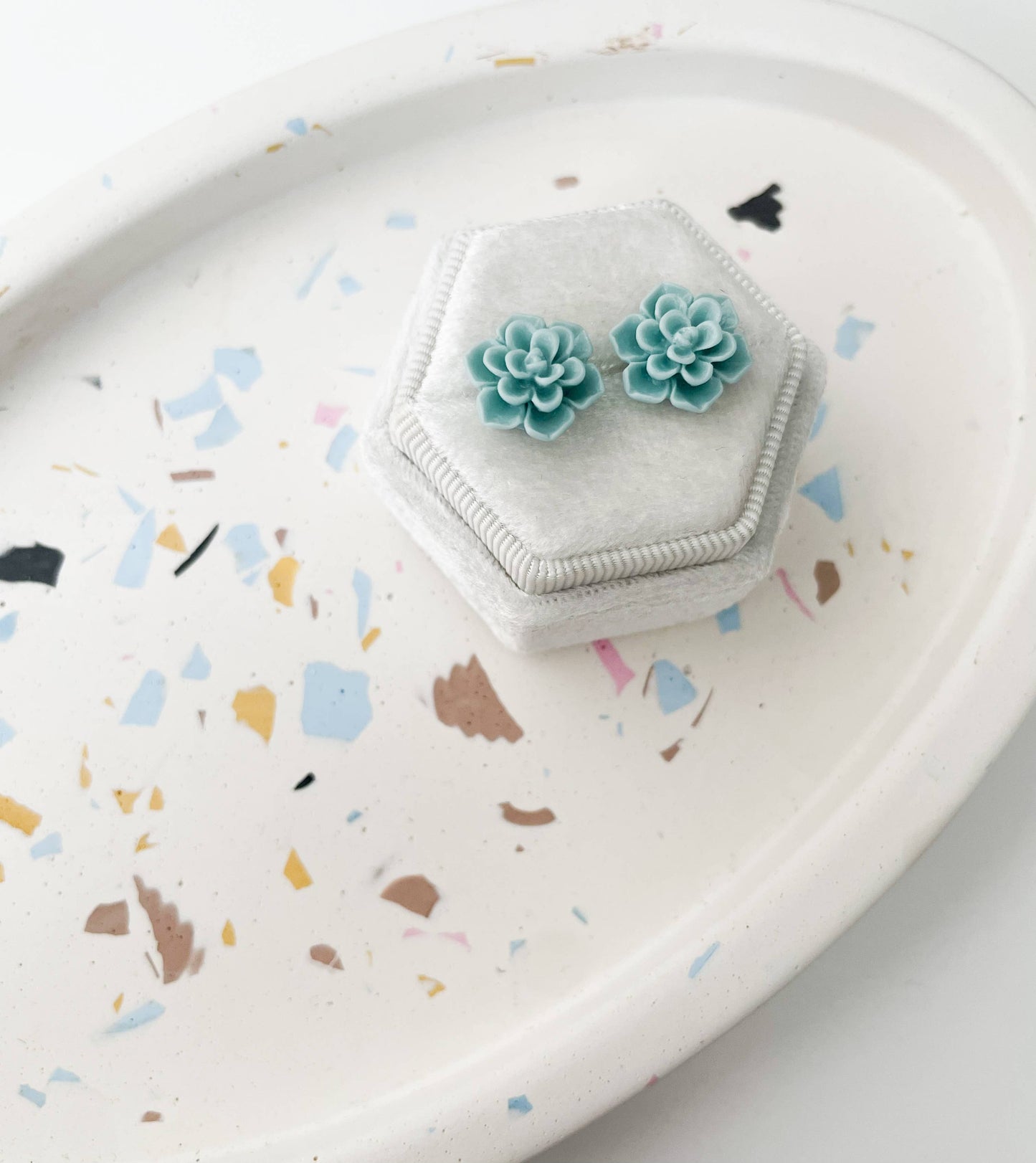 Flower Succulent Earrings , Light Blue and Light Pink (sold individually)