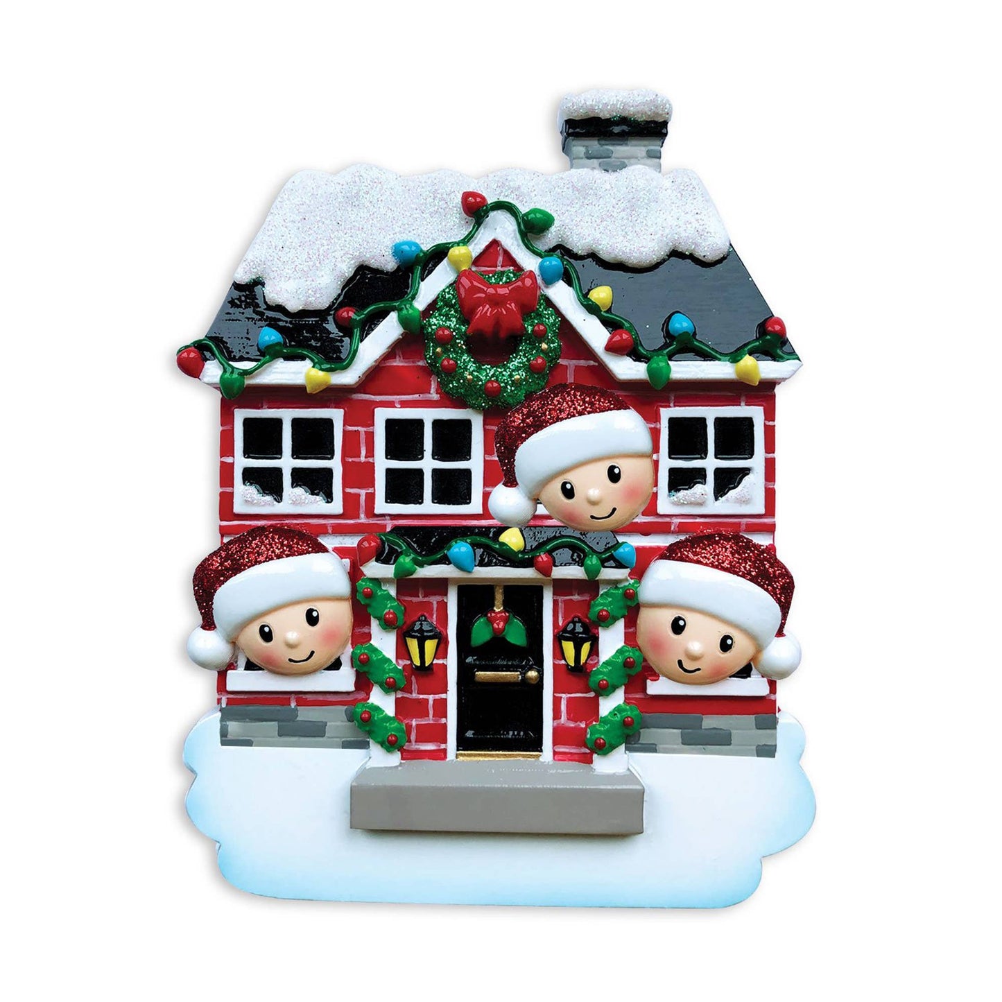 PolarX Ornaments - Family Peeking out of House Personalized Ornament: 4