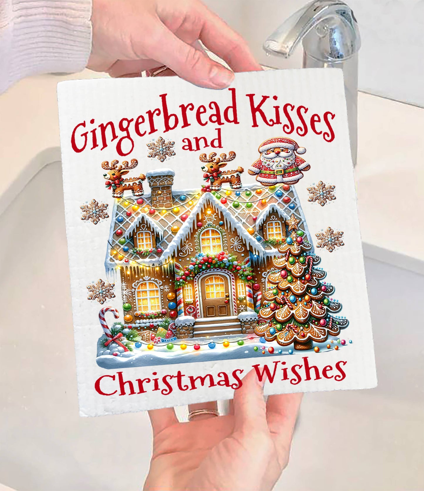 Christmas Gingerbread Kisses House Swedish Dishcloth by Avery Lane Gifts