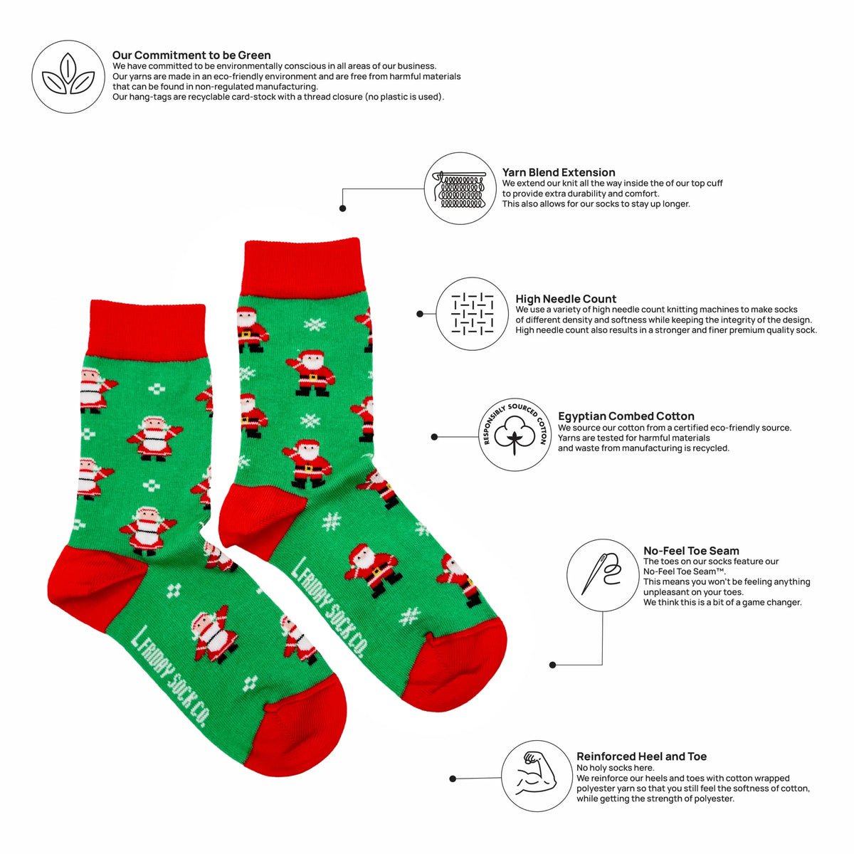 Friday Sock Co. - Kid's Santa Crew Socks - Fun Holiday Patterns for Kids: Large (Age 8-12)