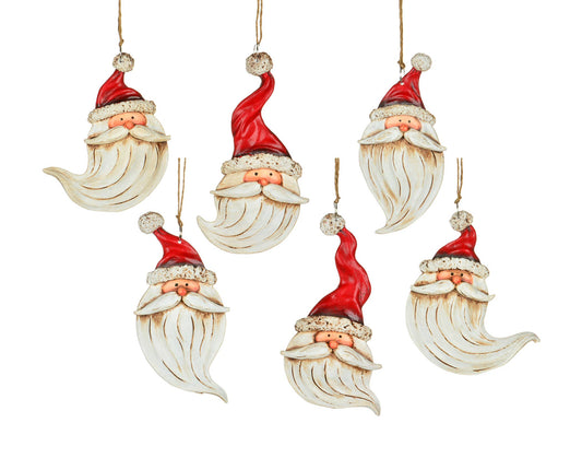 5 Inch Santa Head with Flowing Beard Ornaments, 6 Assorted (sold individually)