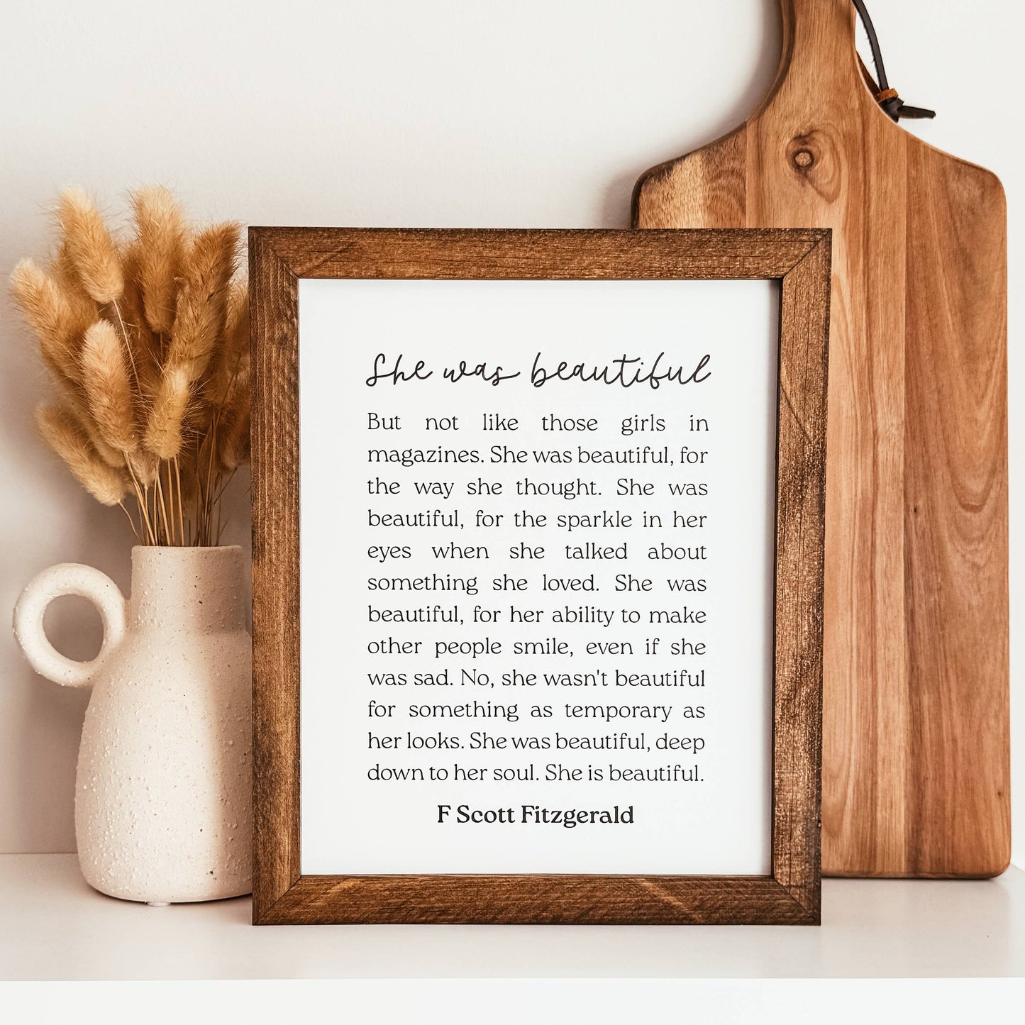 Knotty Design Co. - She Was Beautiful F Scott Fitzgerald Framed Wooden Sign