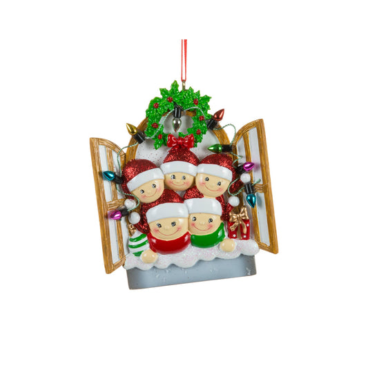 Christmas Tradition - 4" Mom, Dad & Three Children in a Window Ornament