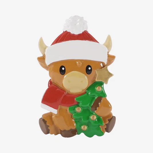 Highland Cow with Tree Personalized Ornament
