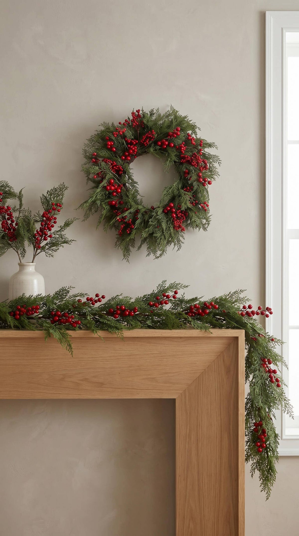 Hycroft Home Decor - Real Touch Christmas Garland, Red Berry Cedar, 60 Inch