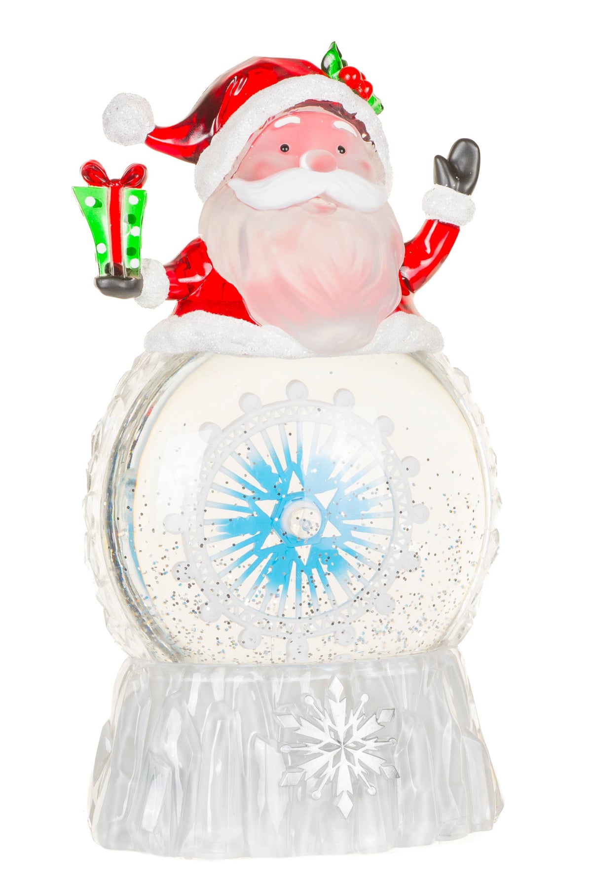 Starlight Collection - NEW-White Santa Snow Globe with Spinning Ship's Helm