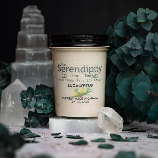 Serendipity Soy Candles - Eucalyptus: 8oz Candle/Wax Melts (Sold Individually)