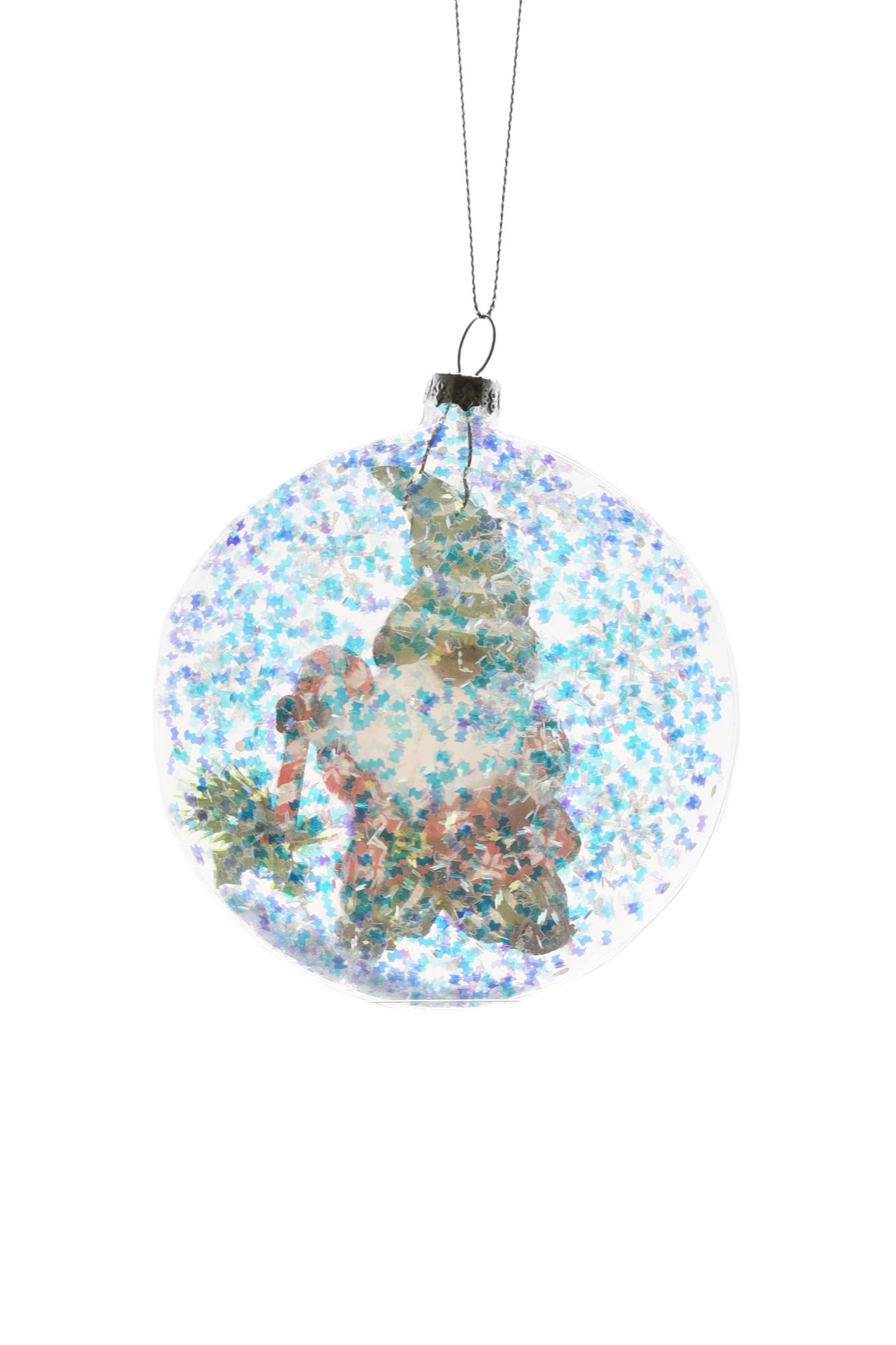 Starlight Collection - Clear Glittery Ball Ornament with Gnome and Christmas Tree