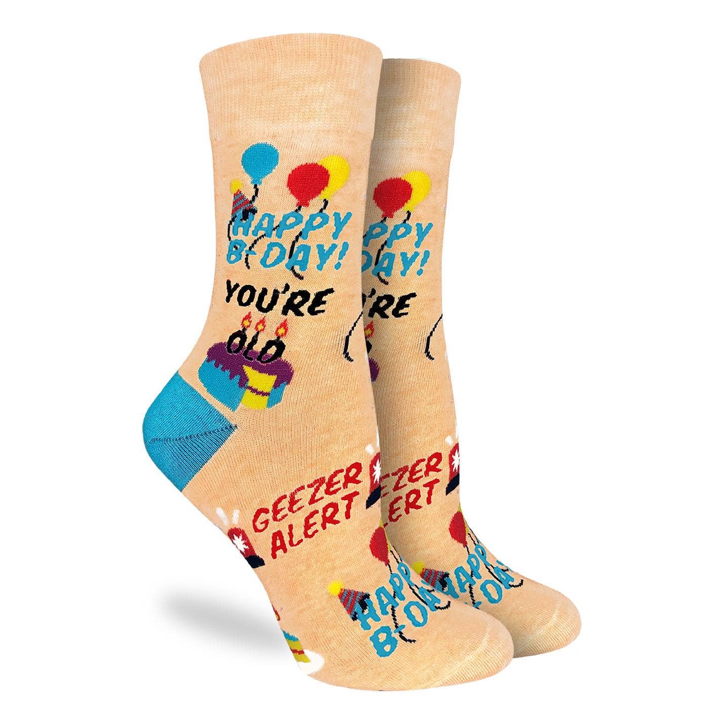 Women's Happy Birthday Geezer Socks: Shoe Size 5-9
