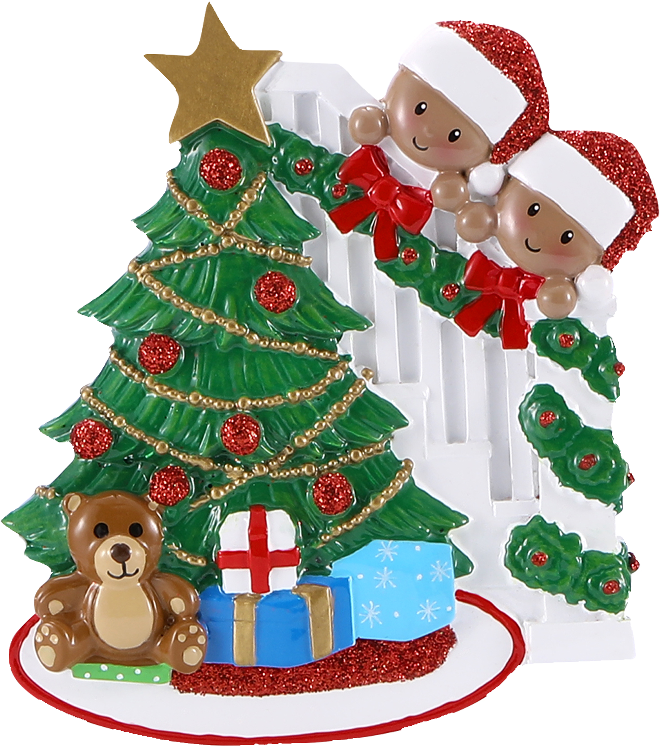 PolarX Ornaments - Dark Skin Peeking Family Personalized Christmas Ornament: 4