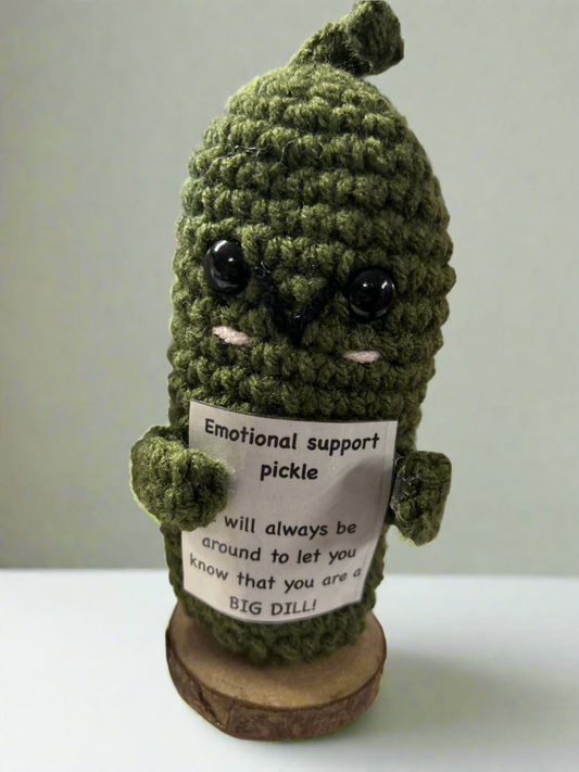 Handmade “EMOTIONAL SUPPORT” Crochet Pickle with sweet Sentiment