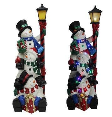 Hi-Line Gift Ltd. - Stacking Snowmen Lamp Post With 50 Leds