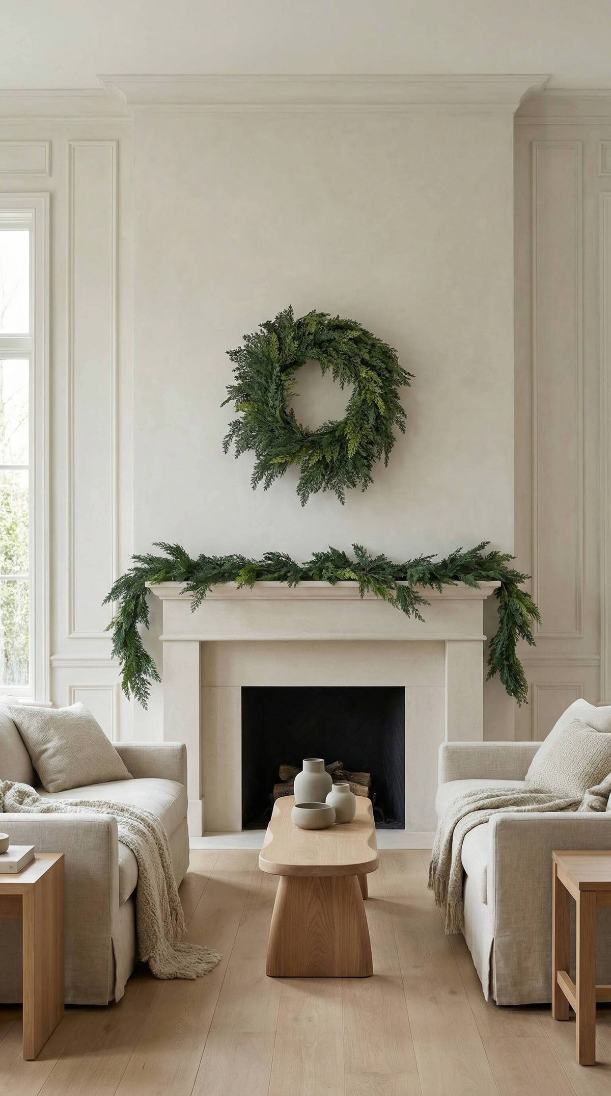 Real Touch Faux Christmas Wreath, Cypress, 24 Inch