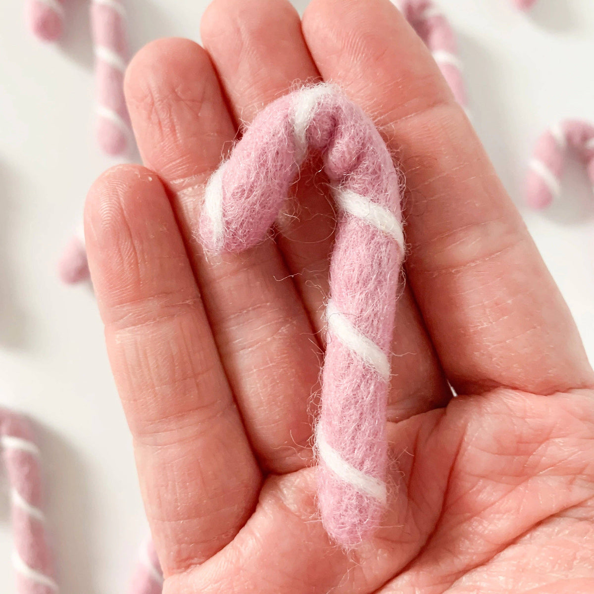 Sewing Seeds Play - One Felt Candy Cane - Pink With White Stripes