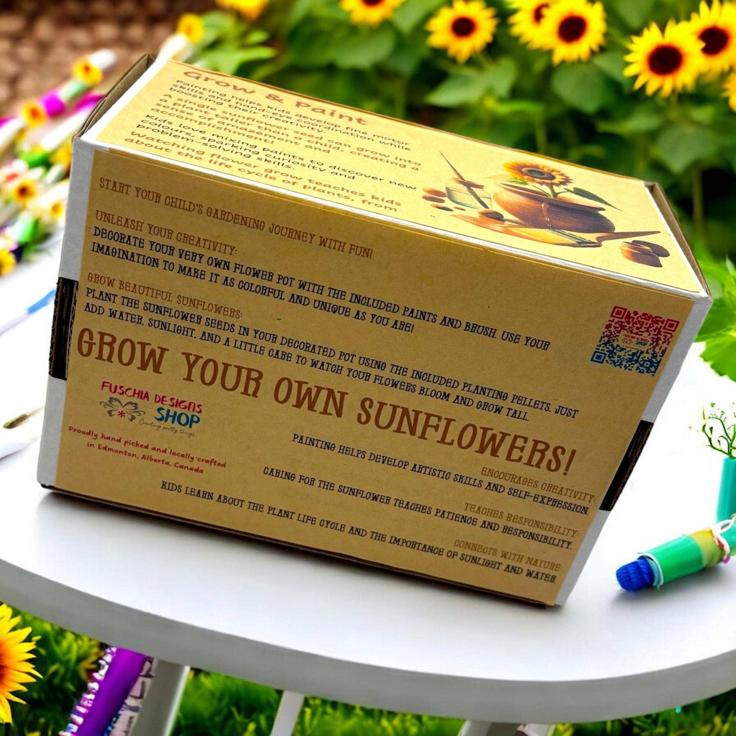 Fuschia Designs Shop - Paint, Plant & Grow DIY Kit with Clay Pot, Sunflower Seeds, Paint Brush, Paint, Soil