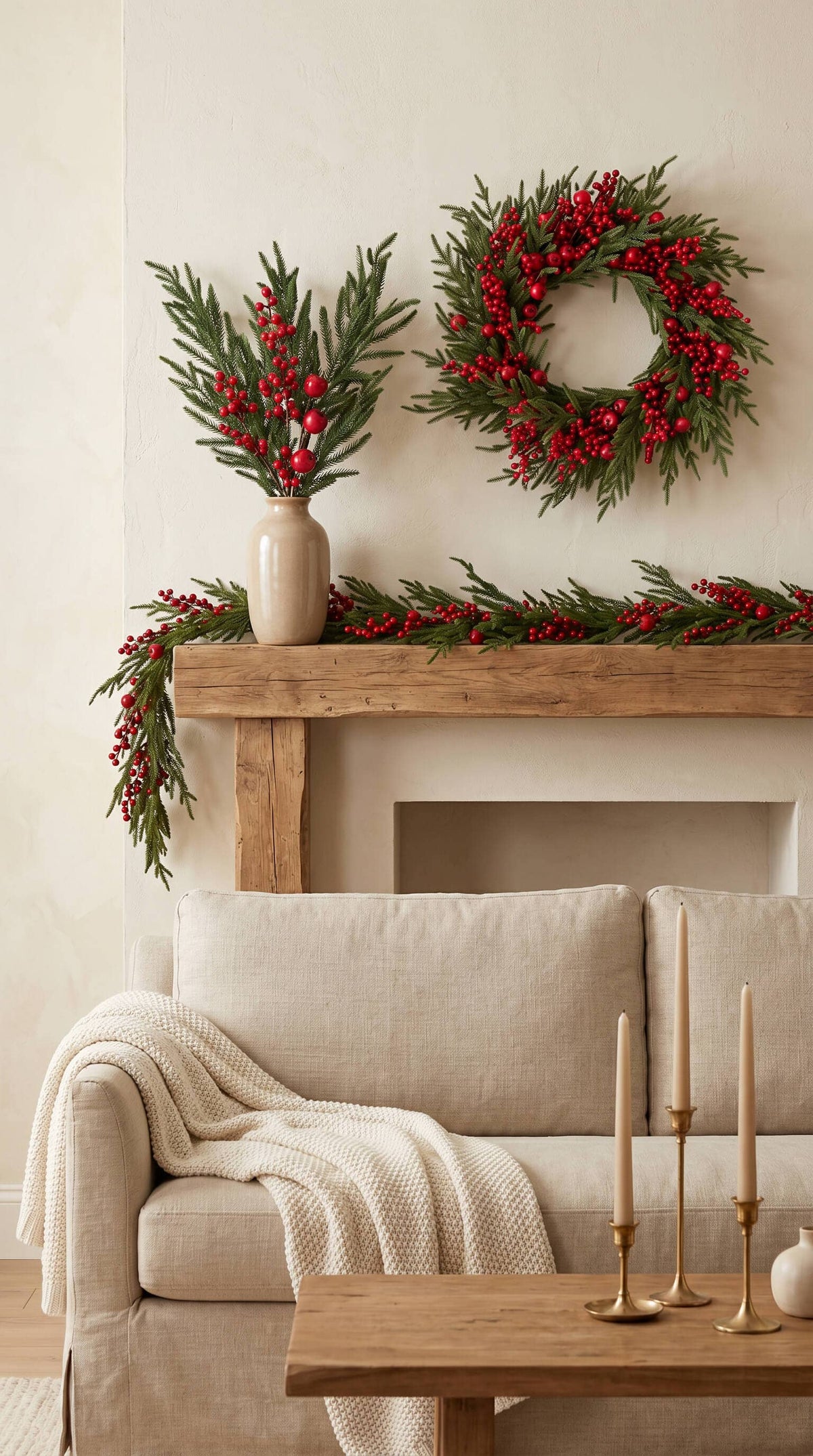 Hycroft Home Decor - Real Touch Christmas Stem, Red Apple Berry Pine, 26 Inch
