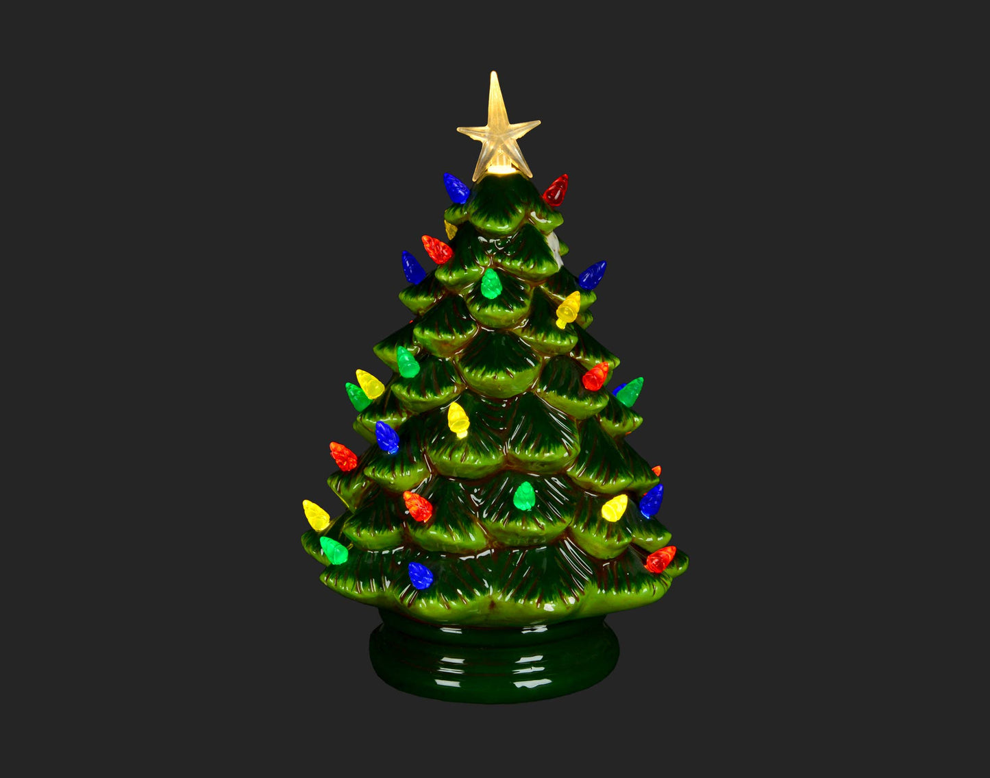14" Green Christmas Ceramic Tree w/LED Colour Lights