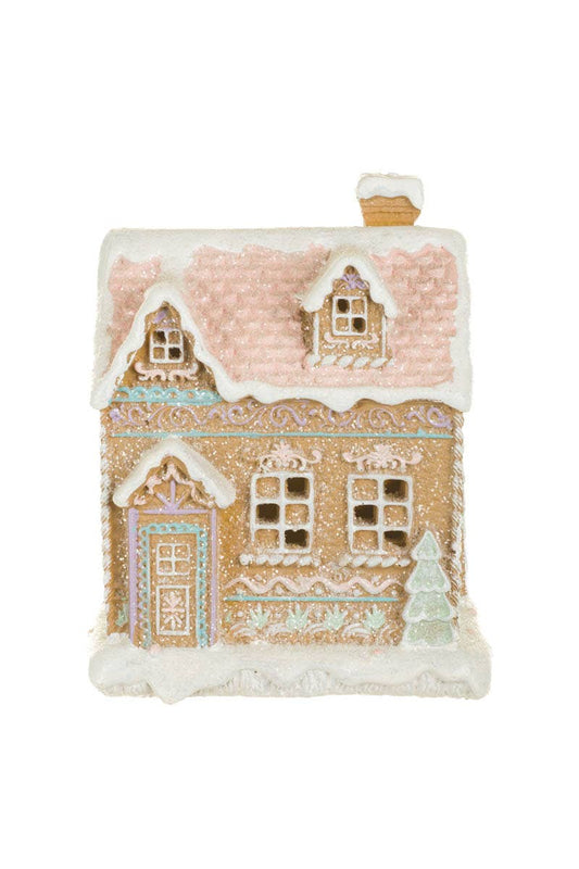 Starlight Collection - NEW-White/Pink Led Gingerbread House W/ Snowcapped Chimney