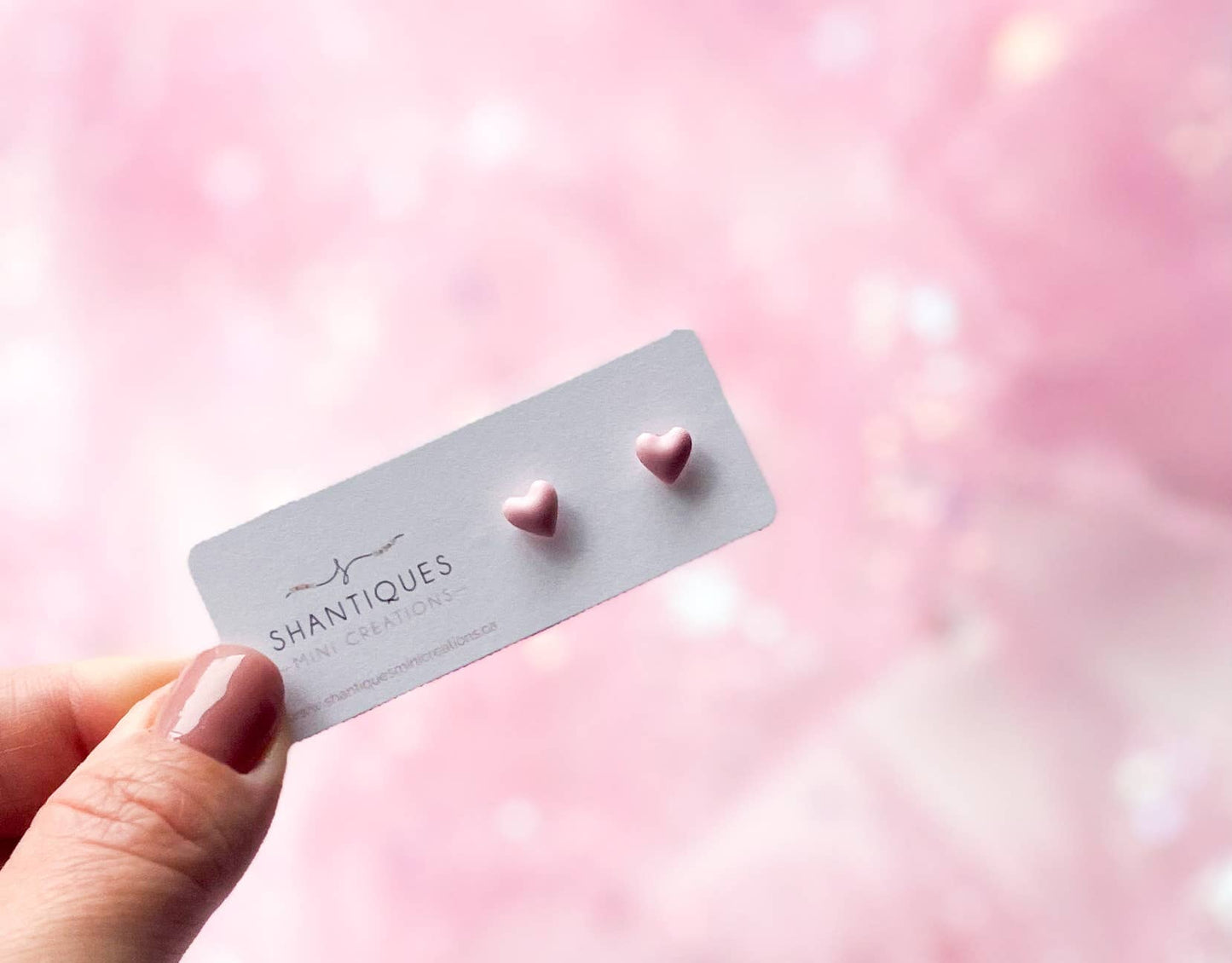 Shantiques Mini Creations - Earrings - Mirco Hearts: White with Pink Border / Post