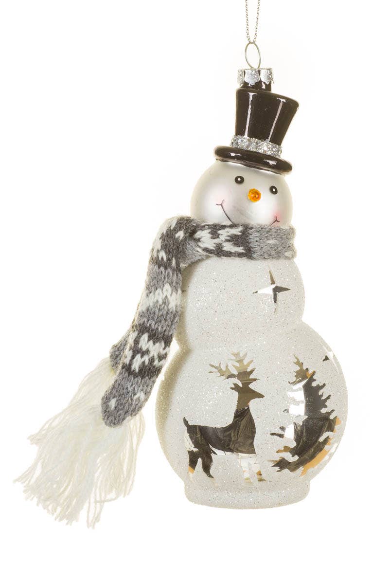 Starlight Collection - White Frosted Snowman Ornament With Knitted Scarf