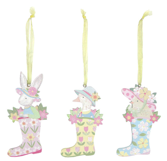 Silver Tree Home & Holiday - G69018 3 Asst'd Easter bonnet wellington/characters ornament (sold individually)