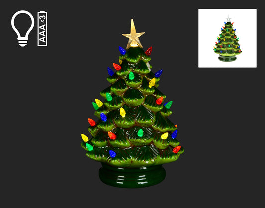 14" Green Christmas Ceramic Tree w/LED Colour Lights