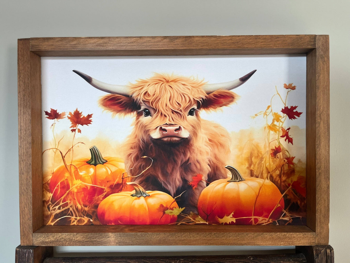 Stir Crazy Signs - Fall Baby Highland Cow Farmhouse Sign: 18x12 / Early American