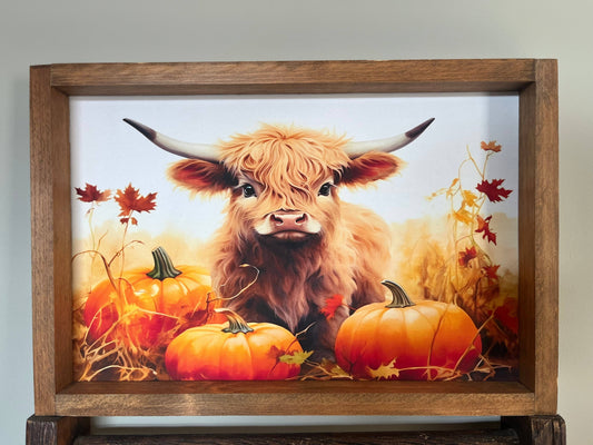 Fall Baby Highland Cow Farmhouse Sign: 12x8 / Early American