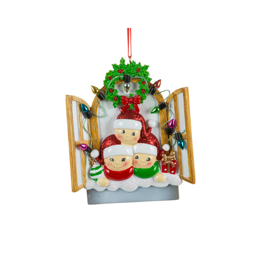 Christmas Tradition - 4" Mom, Dad & Child in a Window Ornament